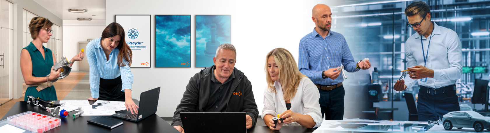 DBI employees collaborating and supporting a client.